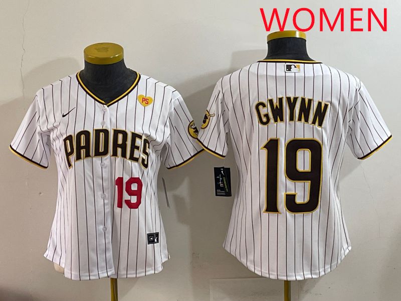 Women San Diego Padres #19 Gwynn White Stripe Game 2025 Nike MLB Jersey style 8->women mlb jersey->Women Jersey